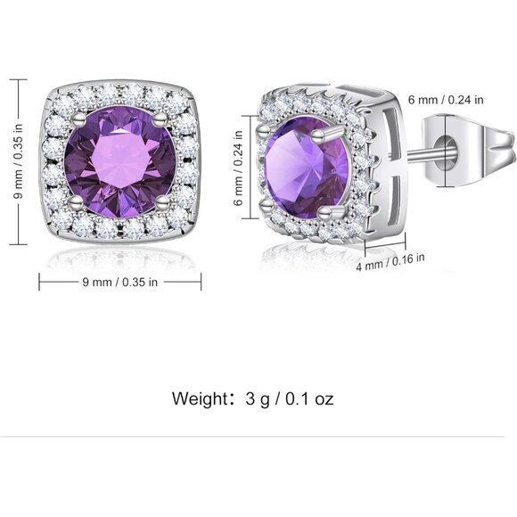 Women's Purple Square Simulated Dainty Diamond Halo Sparkling Stud Earring - Picture 6 of 9
